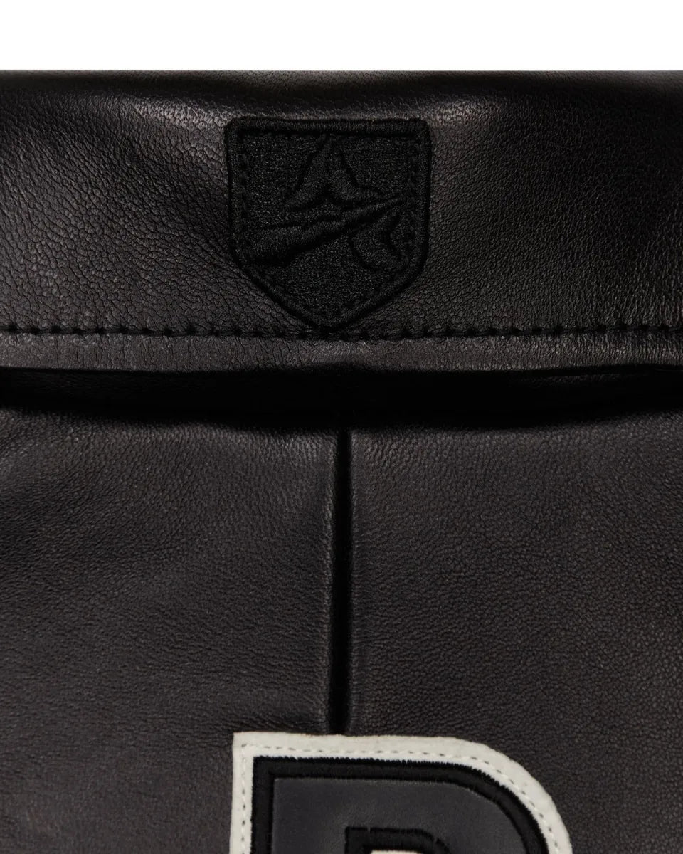 Men's Trapstar x Avirex Black Icon London Lambskin Bomber Jacket – Collar Detail