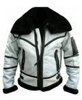 Men's White RAF Aviator Leather Flight Bomber Jacket