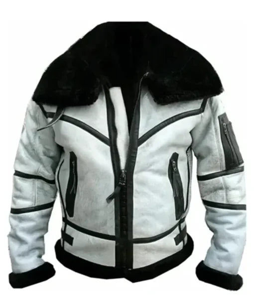 Men's White RAF Aviator Leather Flight Bomber Jacket