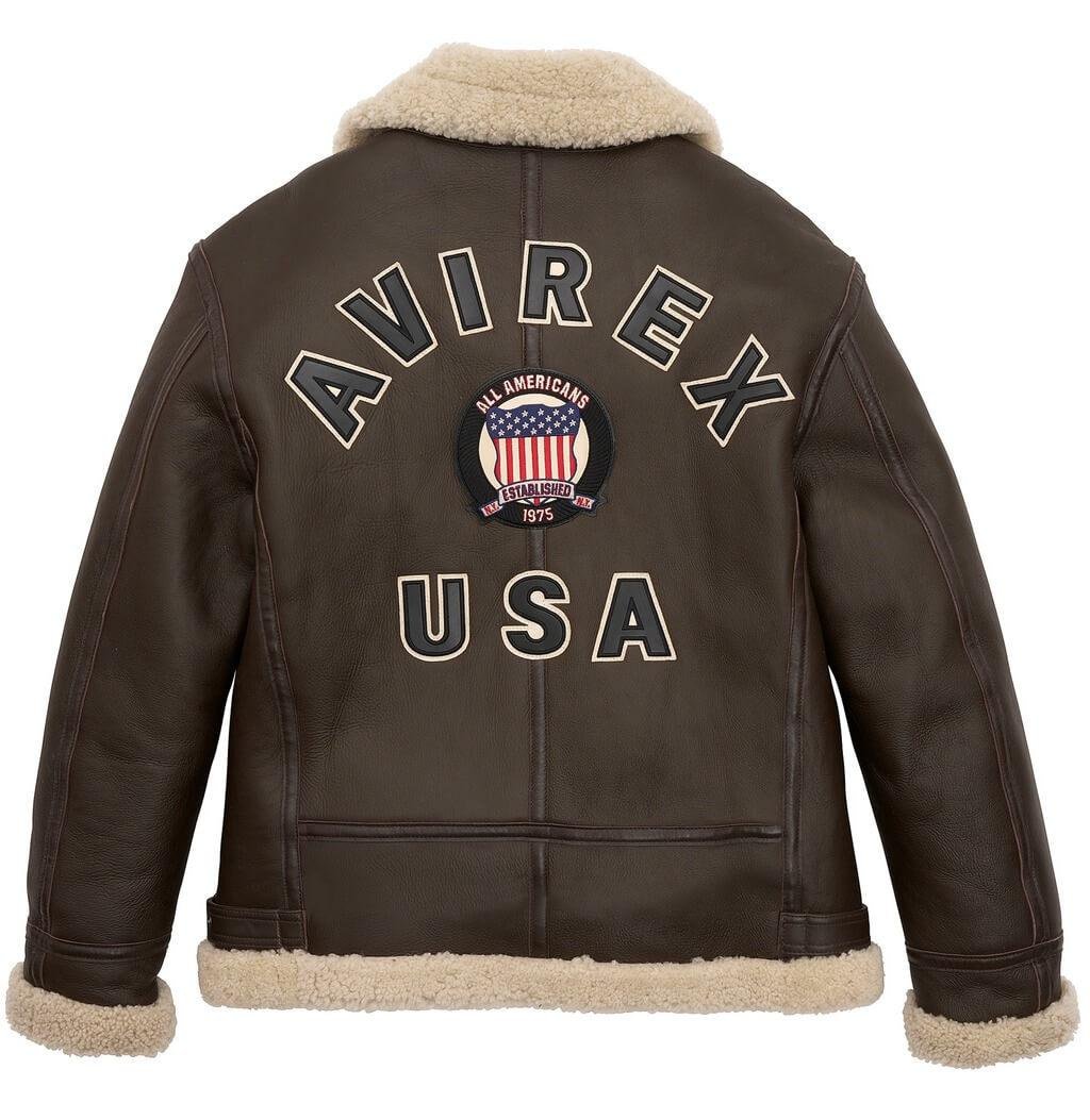 Avirex Brown Shearling Leather Jacket – Back View
