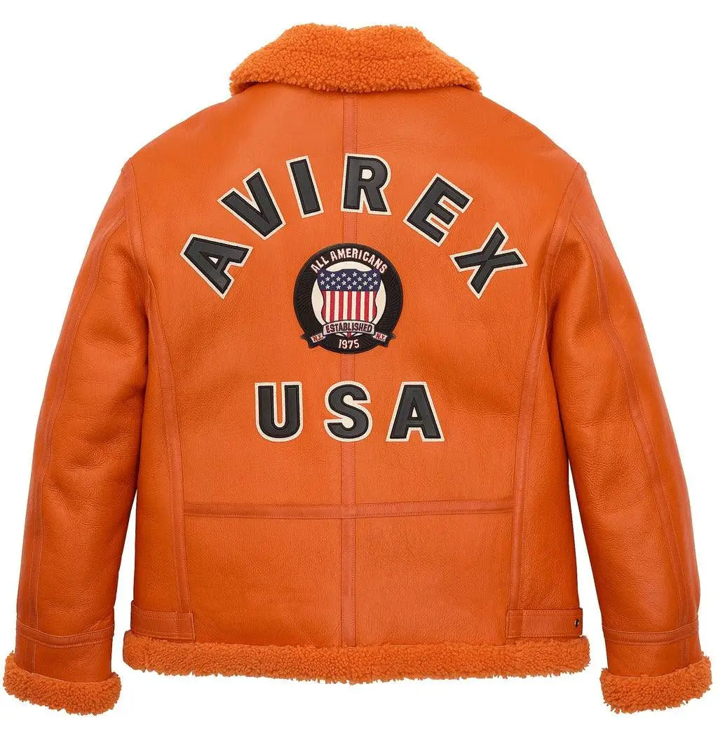 Avirex Orange Shearling Leather Jacket – Back View