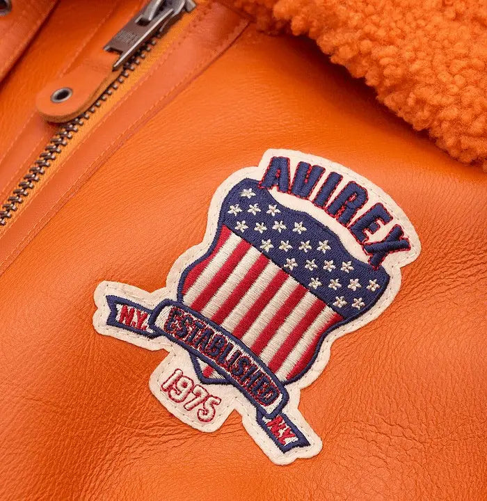 Avirex Orange Shearling Leather Jacket – Logo Detail 2