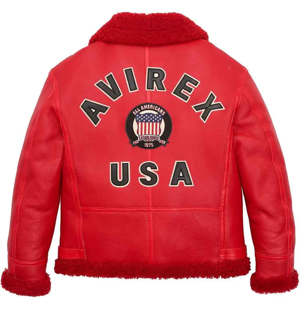 Avirex Red Shearling Leather Jacket – Back View