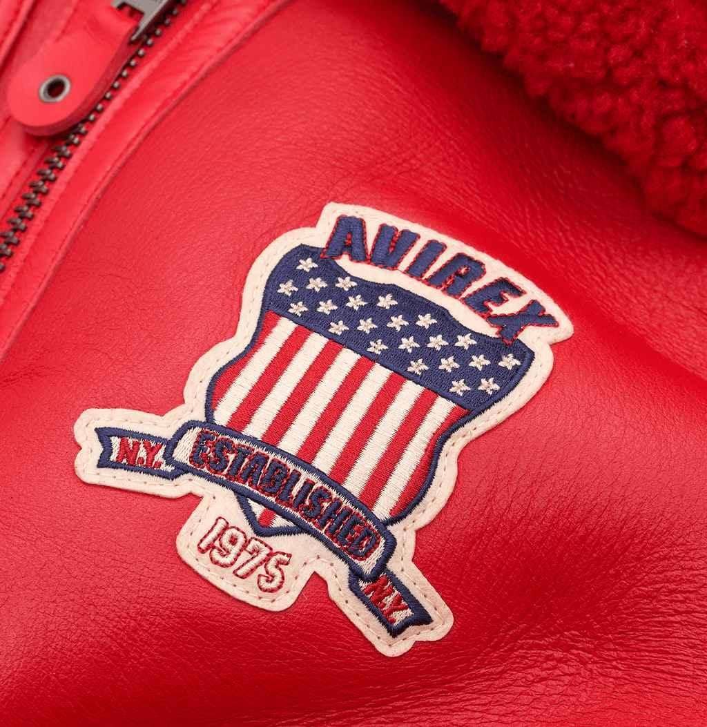 Avirex Red Shearling Leather Jacket – Logo Detail