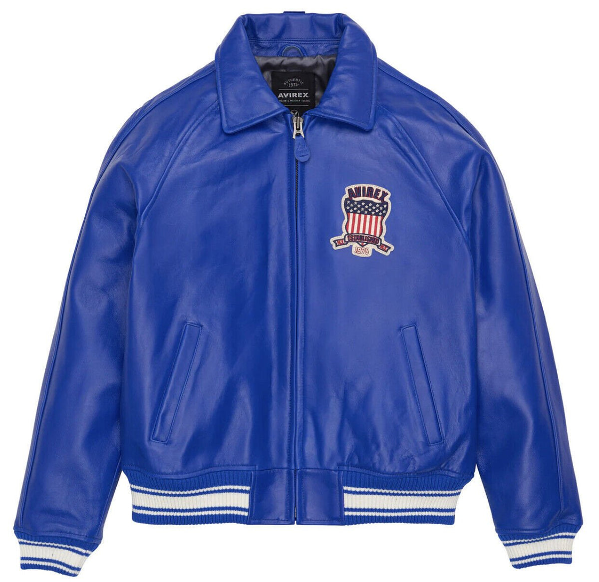 Avirex Blue Icon Leather Bomber Jacket
