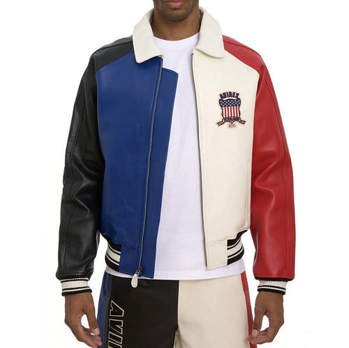 Avirex Color Block Icon Leather Bomber Jacket – Front View
