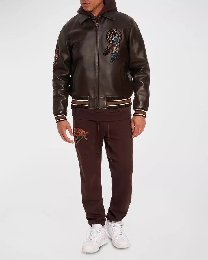 Men's Avirex Buffalo Legends Brown Leather Bomber Jacket – Front View