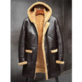 Men's RAF Hooded Sheepskin Shearling Long Winter Coat