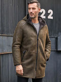 Long Shearling Fur Trench Coat with Removable Hood