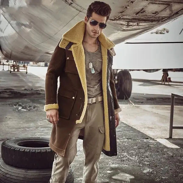 Men's Sheepskin Shearling Fur Parka – Front View 3