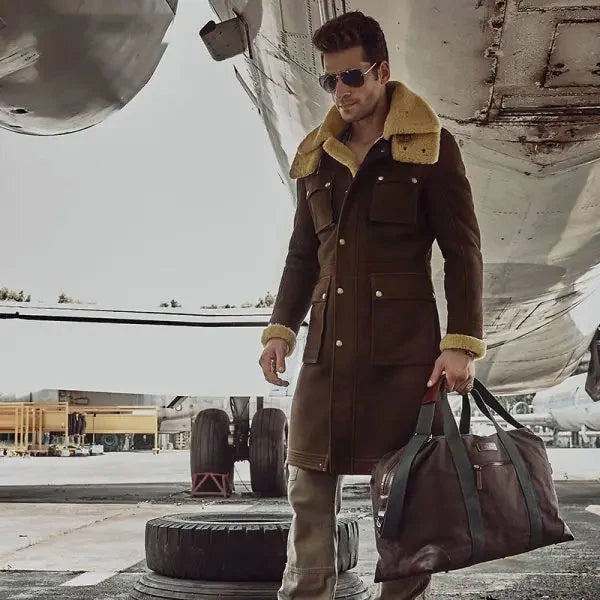 Men's Sheepskin Shearling Fur Parka – Front View