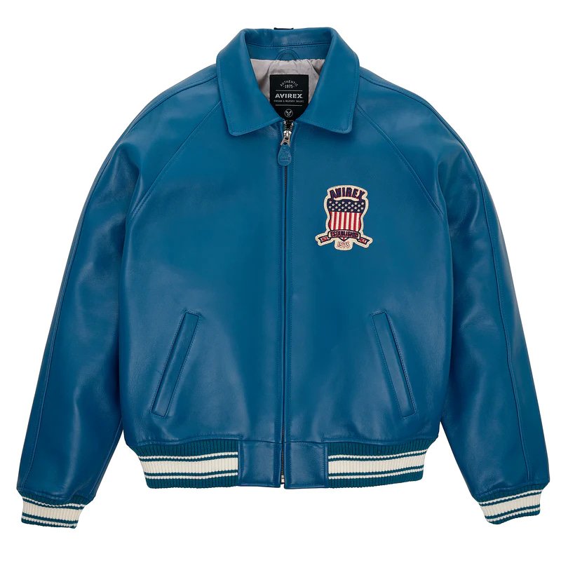 Avirex Teal Icon Leather Bomber Jacket