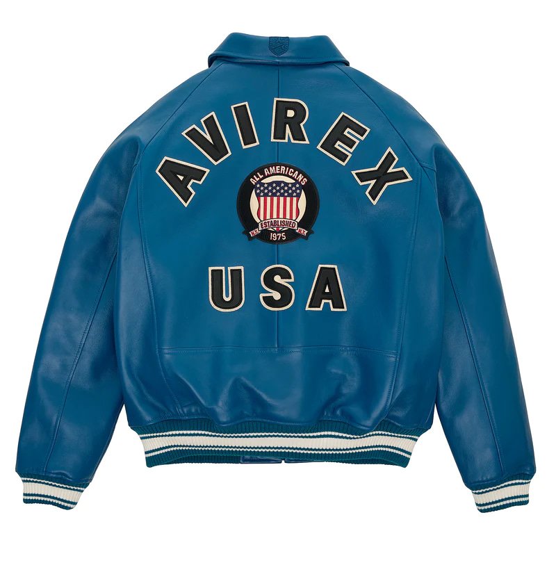 Avirex Teal Icon Leather Bomber Jacket – Back View 2