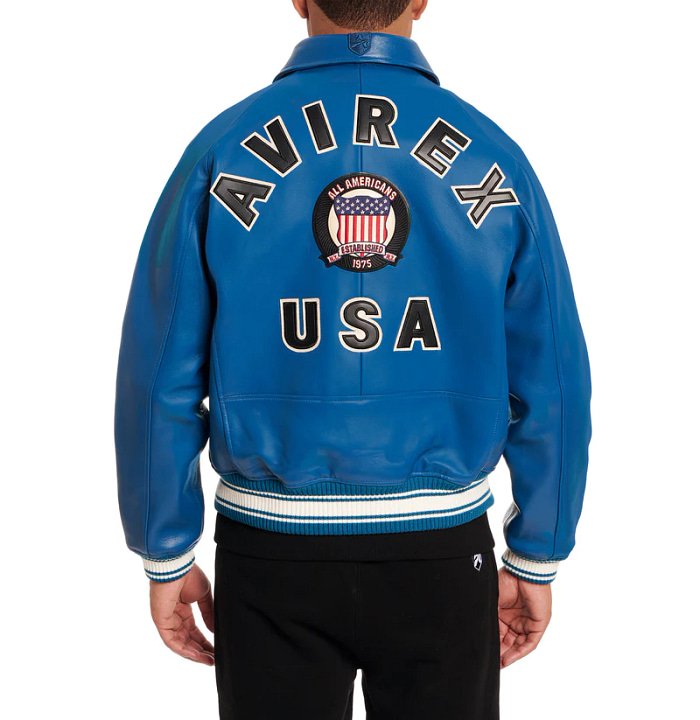 Avirex Teal Icon Leather Bomber Jacket – Back View