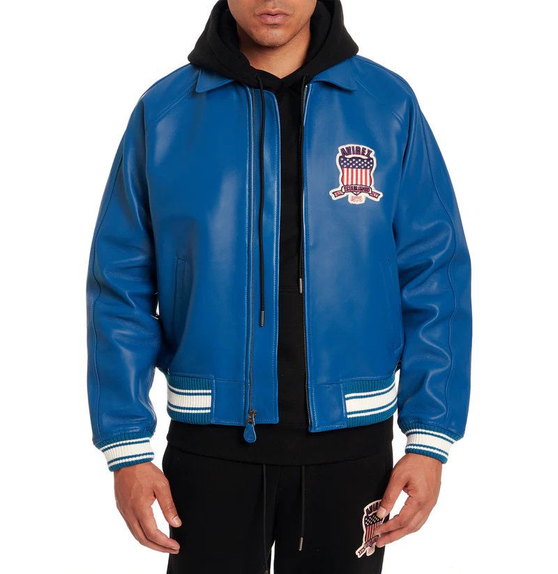 Avirex Teal Icon Leather Bomber Jacket – Front View