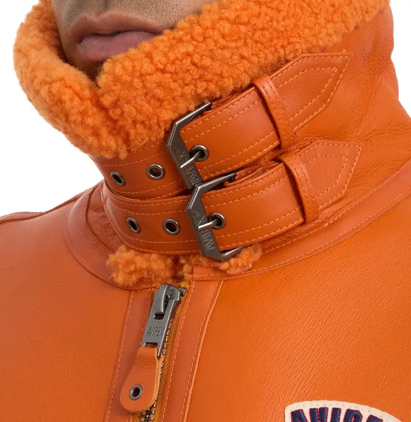 Avirex Orange B3 Shearling Jacket – Collar Detail
