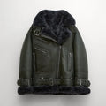 Women's Green and Black RAF Aviator Lambskin Shearling Jacket