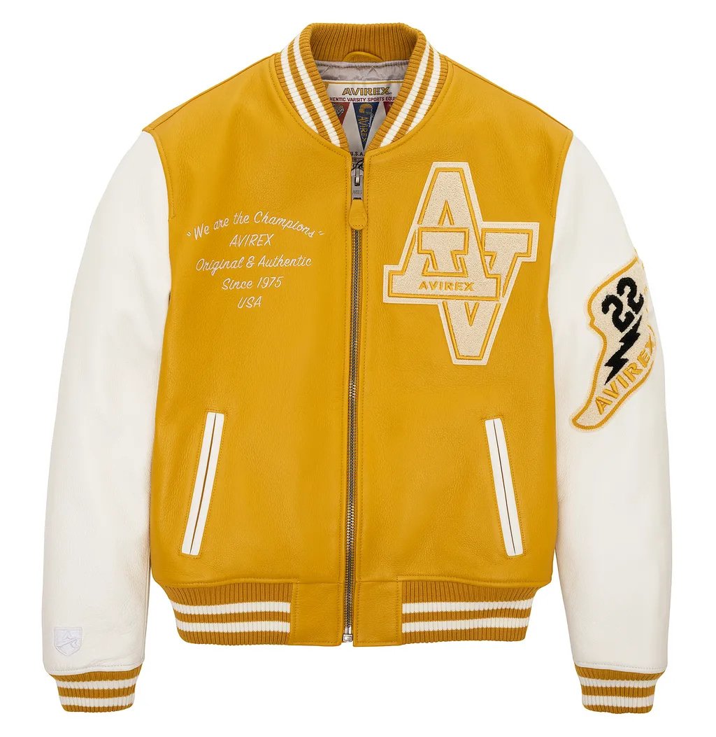 Avirex Yellow Wildcat Leather Varsity Jacket