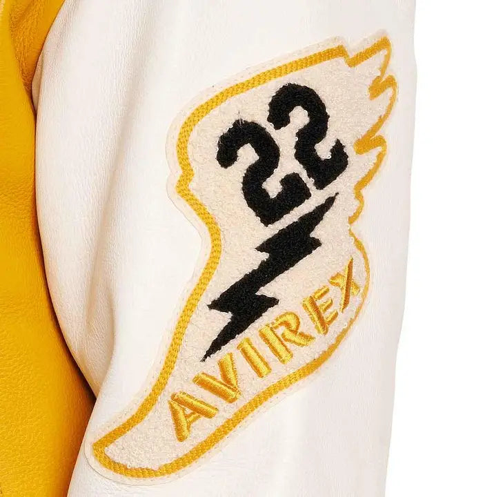 Avirex Yellow Wildcat Leather Varsity Jacket – Logo Detail 2