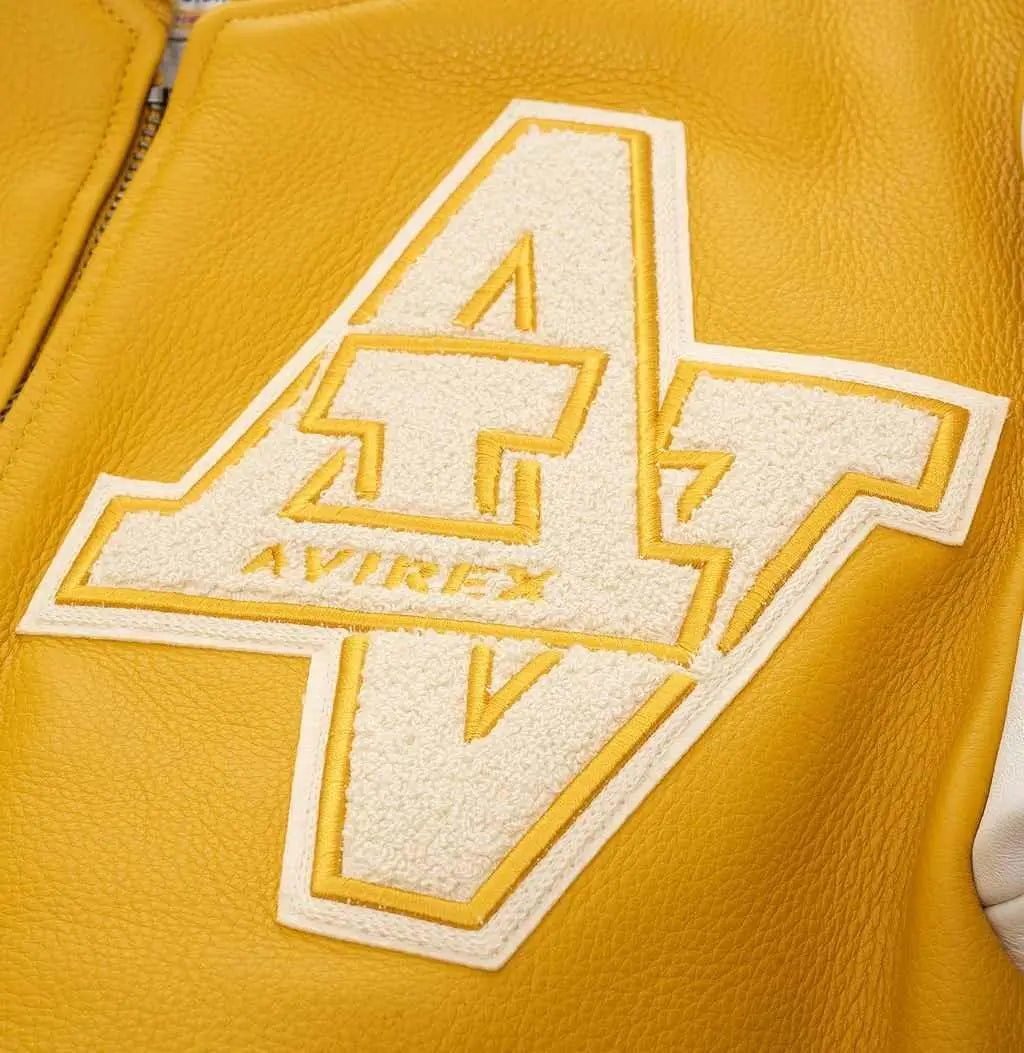 Avirex Yellow Wildcat Leather Varsity Jacket – Logo Detail